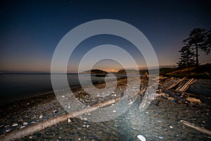 Summer Beach illuminated at night at Deception Pass