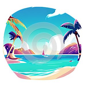 Summer beach with palm tree. Generative AI.