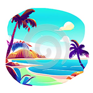 Summer beach with palm tree. Generative AI.