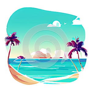 Summer beach with palm tree. Generative AI.