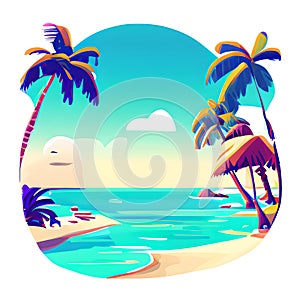 Summer beach with palm tree. Generative AI.