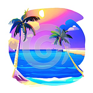 Summer beach with palm tree. Generative AI.