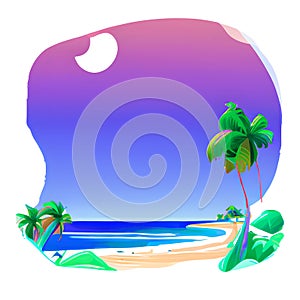 Summer beach with palm tree. Generative AI.