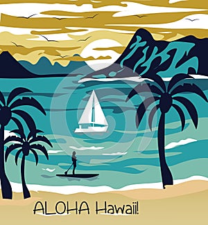 Summer beach with Palm trees Hawaii Card