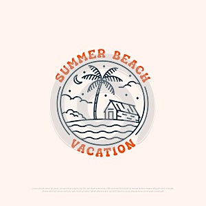 Summer Beach Paradise logo design with line art simple vector minimalist illustration template, travel logo designs