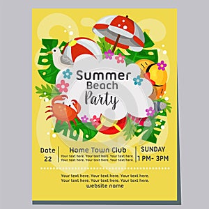 Summer beach party beach yellow wave background holiday poster