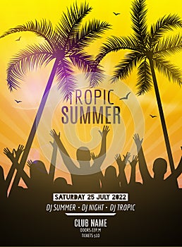 Summer beach party design template. Party people silhouette template.