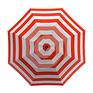 Summer beach red umbrella isolated on white background. 3D illustration .