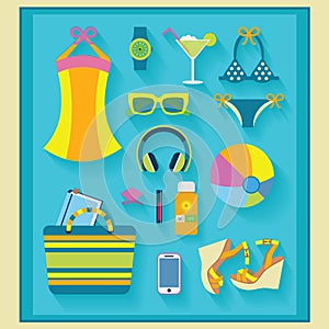 Summer and beach related icons set