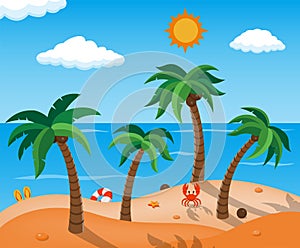 Summer Beach in the Seashore. Summer holidays concept. Vector