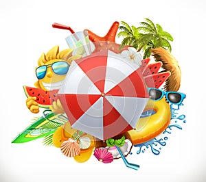 Summer beach set, 3d vector icon