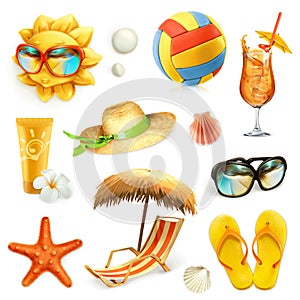 Summer beach, set of vector icons