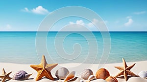 Summer beach with strafish and shells