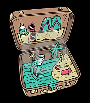 Summer beach in the suitcase illustration