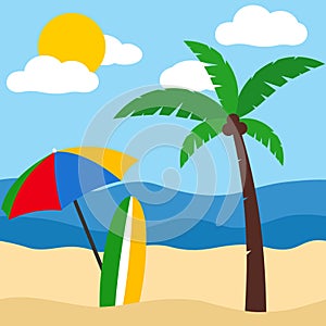 Summer Beach Surf Palm Tree Background Vacation Travel Concept  Idioma das palavras-chav photo