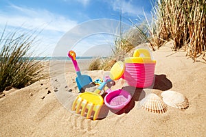 Summer beach toys in the sand