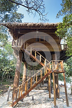 Summer beach tree house on tropical Koh Rong island, Cambodia