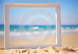 Summer beach vacation background with white picture frame