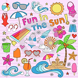 Summer Beach Vacation Doodles Vector Elements