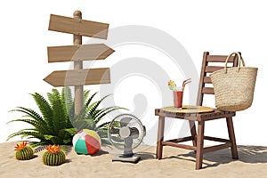 Summer Beach Vacation Essentials Isolated on White