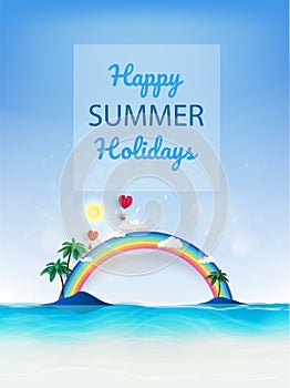 Summer beach vacation holidays time poster with tropical colorful background
