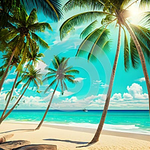 Summer beach vacation scene and sea wave background concept, Generative AI
