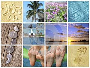 Summer beach vacations, nature travel and tourism collage