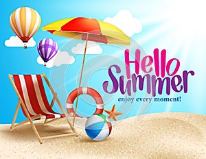 Summer Beach Vector Design in the Seashore with Beach Umbrella and Chair