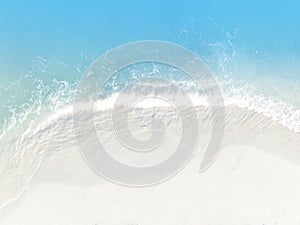 Summer beach in wave of turquoise sea water shot, Top view of beautiful white sand background