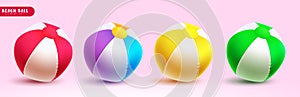Summer beachball vector set design. Summer beach ball colorful round objects collection for beach outdoor fun photo