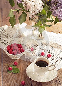 Summer beakfast. Coffee and berries.