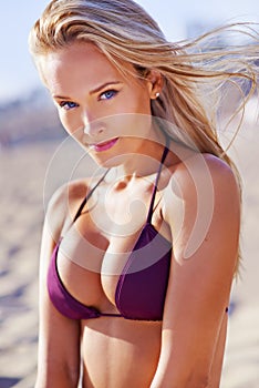 Summer beauty. Portrait of an attractive young blonde woman in a bikini relaxing at the beach.