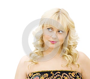 Summer beauty - woman wearing strapless dress photo