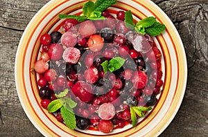 Summer berries with mint and ice