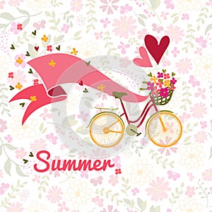 Summer, bicycle and flowers background