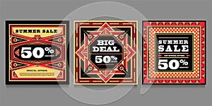 Summer Big Sale 50% discount banner and poster design template for social media with propaganda design style