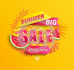 Summer big Sale promotion on yellow background.