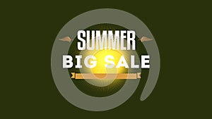 Summer Big Sale with yellow sun rays on green grunge texture