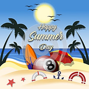 Summer billiard poster. Happy summer day