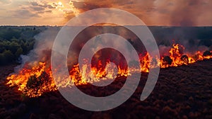 Summer Blaze Symphony: A Minimalist\'s View of Nature\'s Fury. Concept Nature\'s Power, Minimalist
