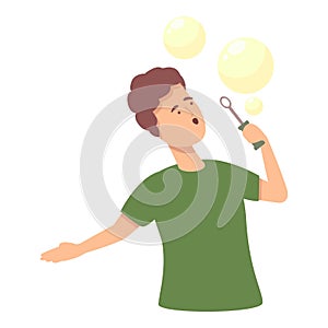 Summer blowing bubbles icon cartoon vector. Child soap