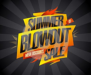 Summer blowout sale, mega discounts, vector advertising banner