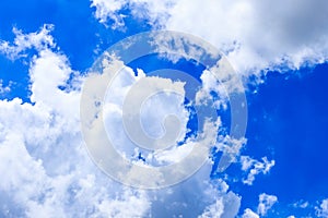 Summer blue sky background and white clouds in sunny day with c