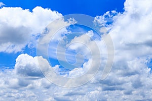 Summer blue sky background and white clouds in sunny day with c