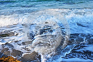 Summer blue sky sea coast sand background beach.