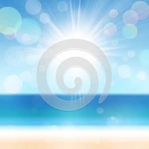 Summer Blue Sky Sea Coast Sand Beach Background with Copyspace