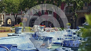 Summer blue urban cascading fountain