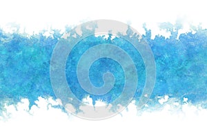 Summer blue water wave splash abstract on grunge watercolor hand paint background