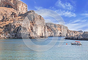 Summer bottom cliff view Acropolis of Lindos of Rhodes