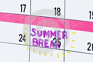 Summer break calendar reminder closeup